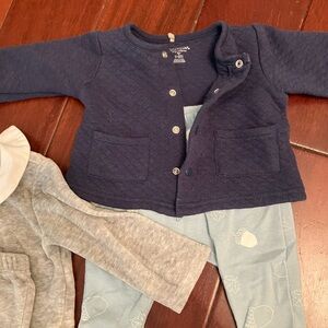 Navy Quilted Baby Cardigan with Gray and Blue Pants